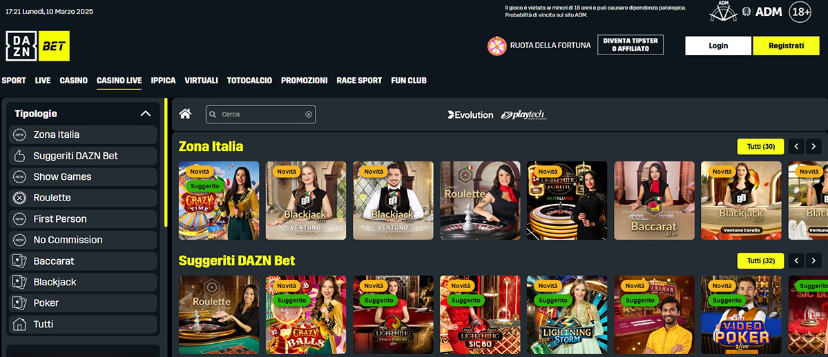 Una panoramica dei giochi del casinò live di Daznbet