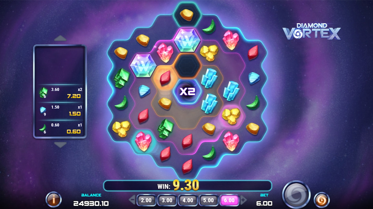 La schermata principale della slot Diamond Vortex