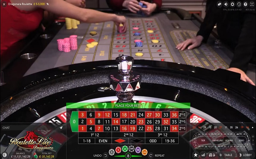La fase di gioco per piazzare le puntate sulla Roulette dragonara live.