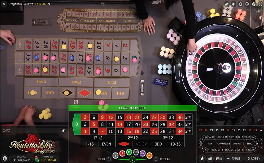 La schermata interattiva della Roulette Dragonara live.