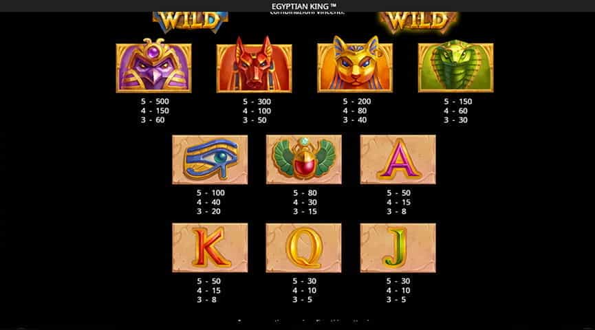 La tabella dei pagamenti della slot Egyptian King