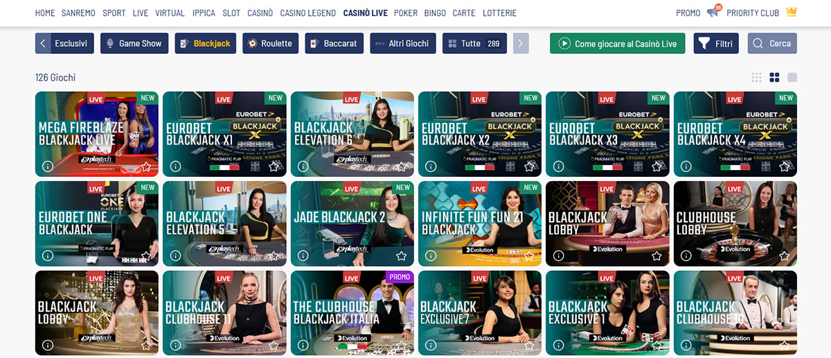 Una panoramica dei giochi di blackjack di Eurobet