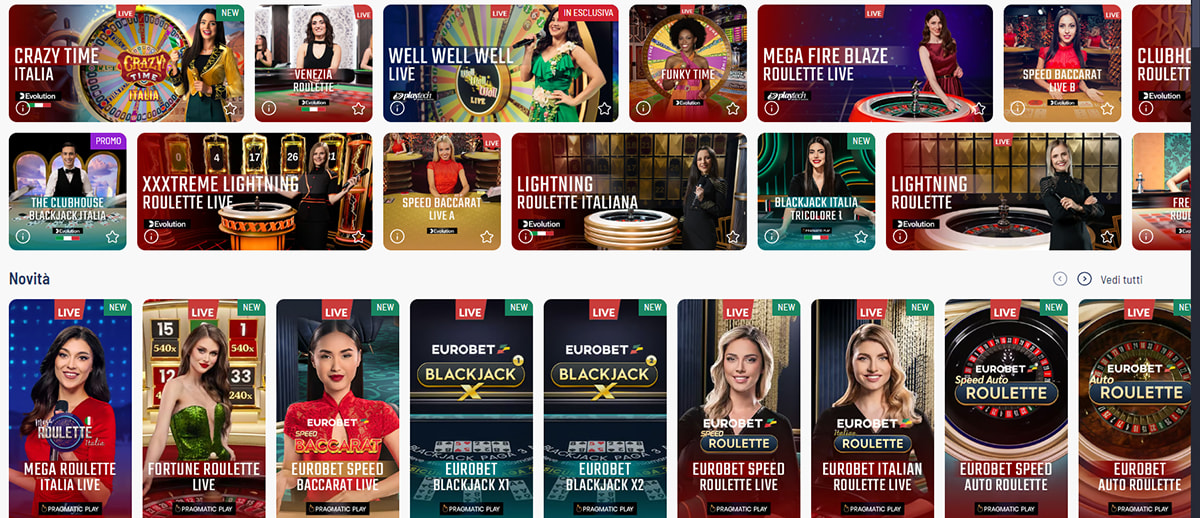 Una panoramica dei giochi del casinò live di Eurobet