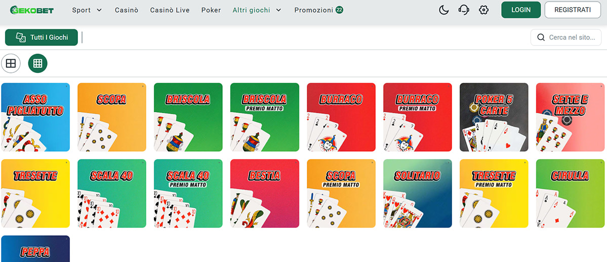 Una panoramica degli altri giochi di Gekobet