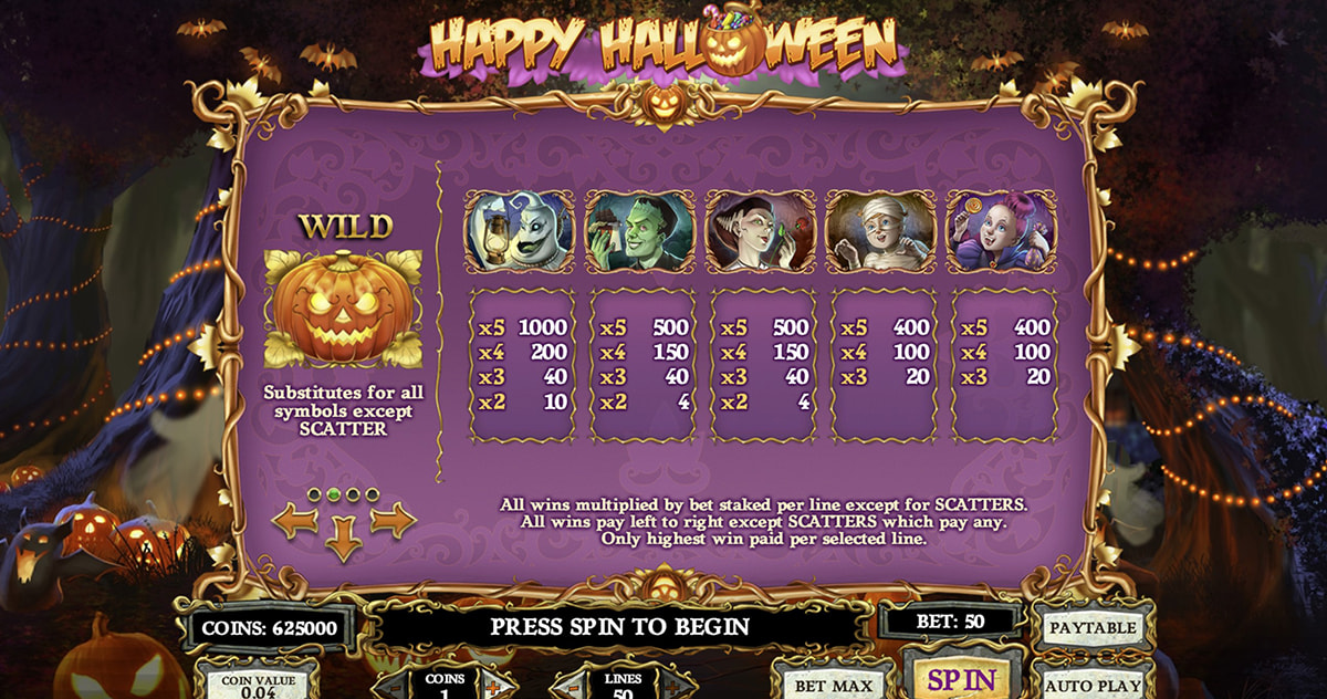 La tabella dei pagamenti della slot Happy Halloween