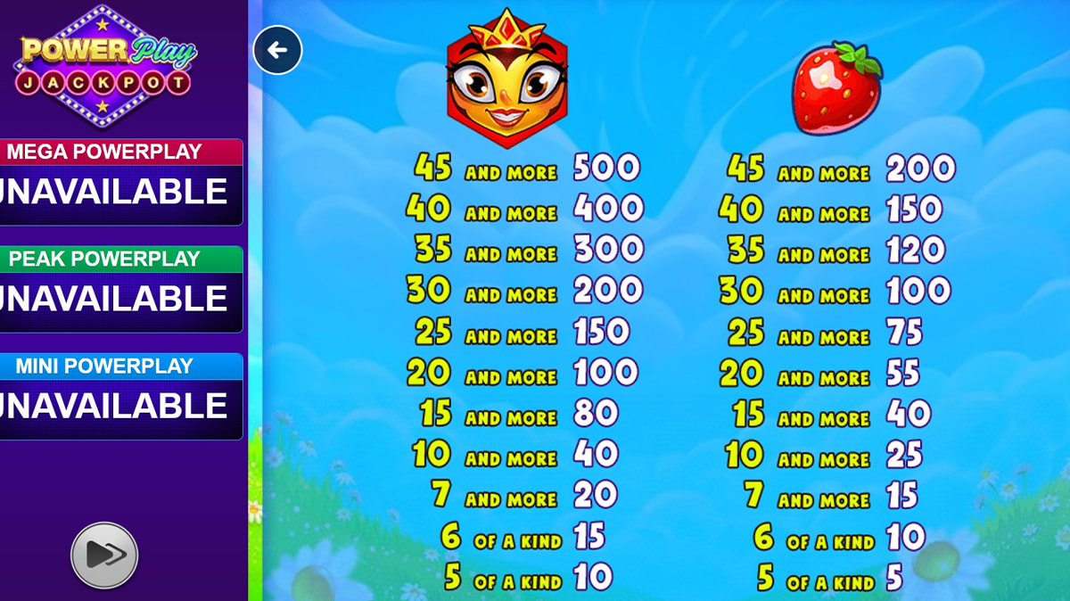 La tabella dei pagamenti della slot Honey Gems PowerPlay Jackpot