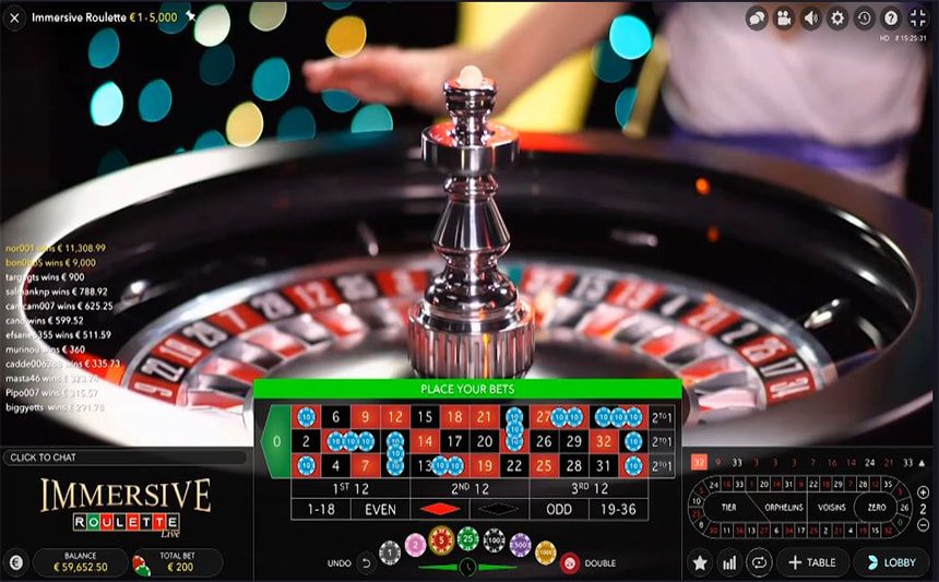 La schermata principale durante una partita con la Immersive Roulette.