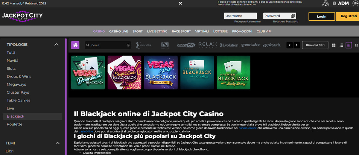 Una panoramica dei giochi di blackjack di JackpotCity