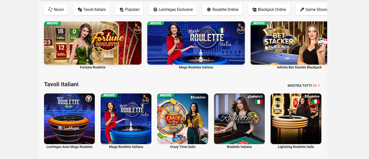 Una panoramica dei giochi del casinò live di LeoVegas