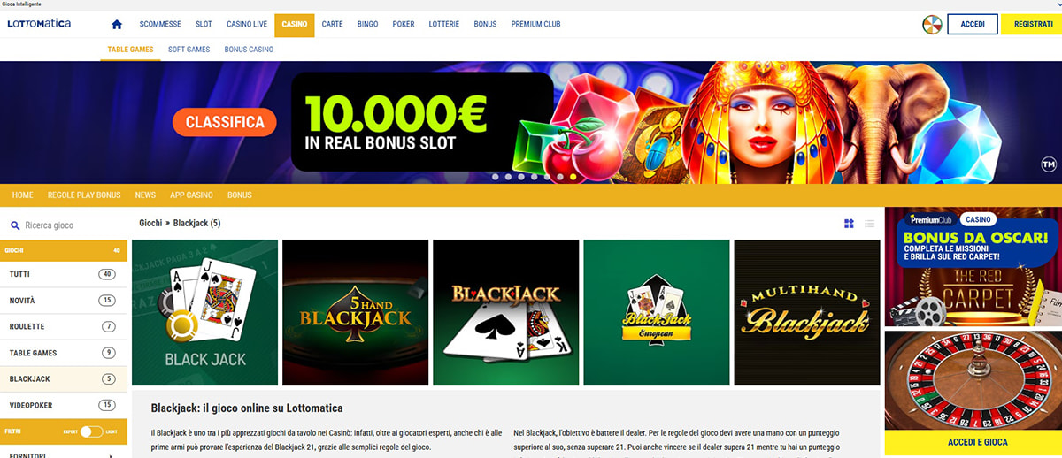 Una panoramica dei giochi di blackjack di Lottomatica