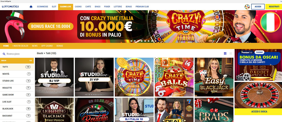 Una panoramica dei giochi del casinò live di Lottomatica