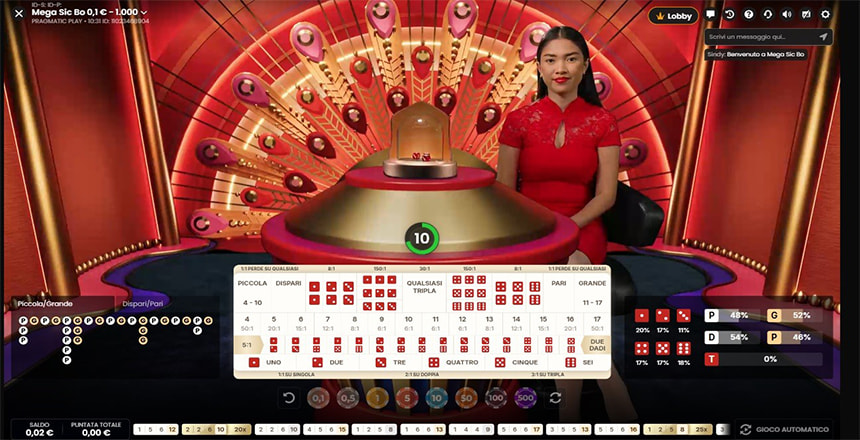 Una fase di gioco del Mega Sic Bo di Pragmatic Play