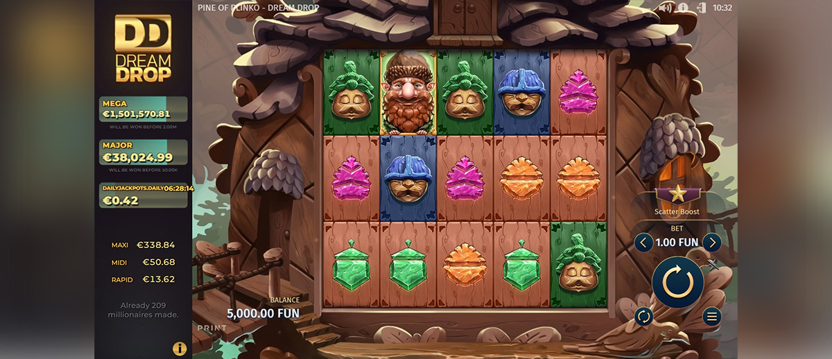 Schermata di gioco di Pine of Plinko Dream Drop di Print Studios