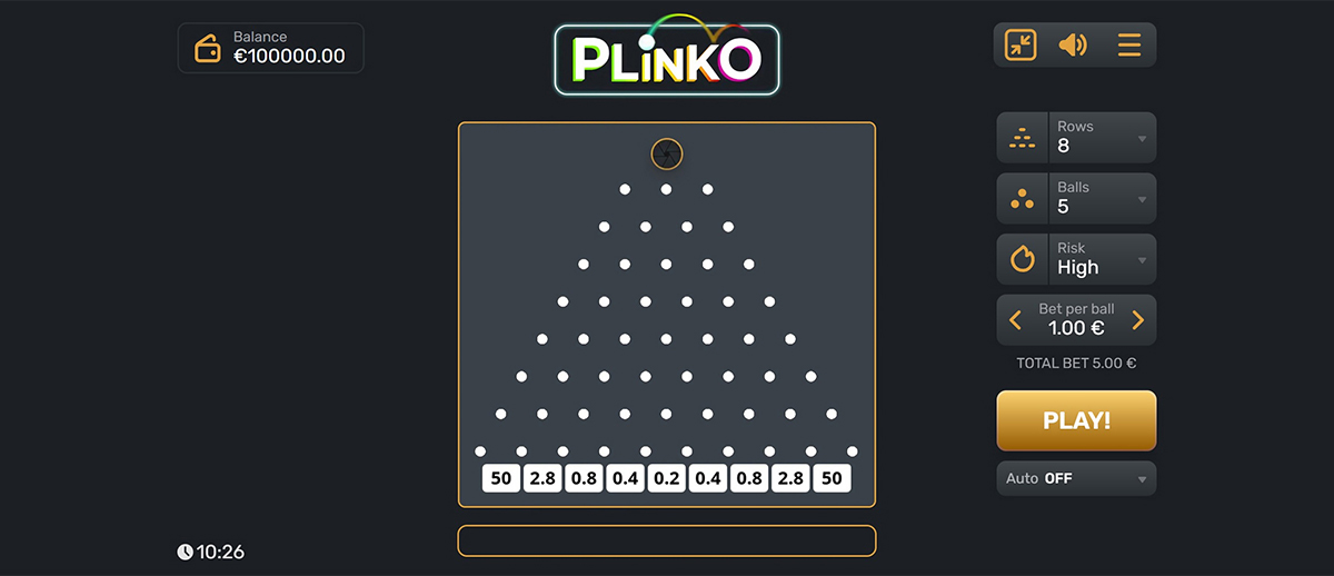 Schermata di gioco di Plinko di Gaming Corps