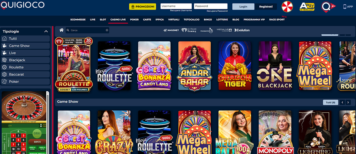 Una panoramica dei giochi del casinò live di Quigioco
