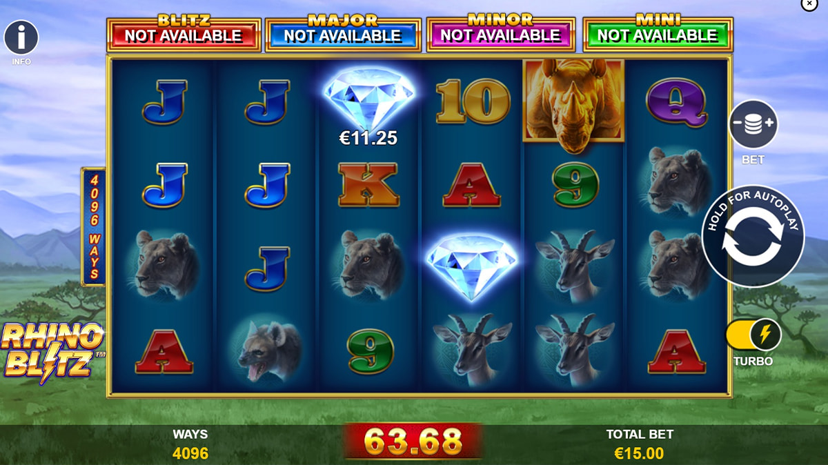 La schermata principale della slot Rhino Blitz