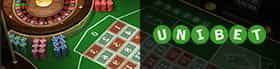 Il tavolo della Roulette Francese di Unibet casinò e il logo aziendale.