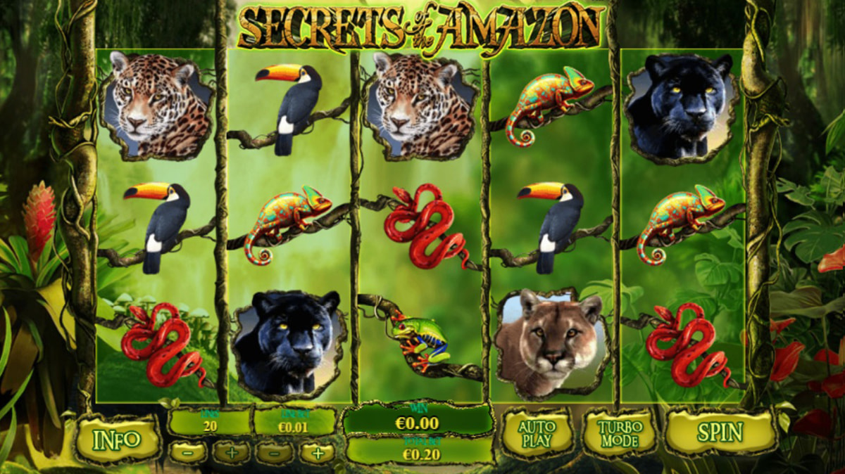 La schermata principale della slot Secrets of the Amazon