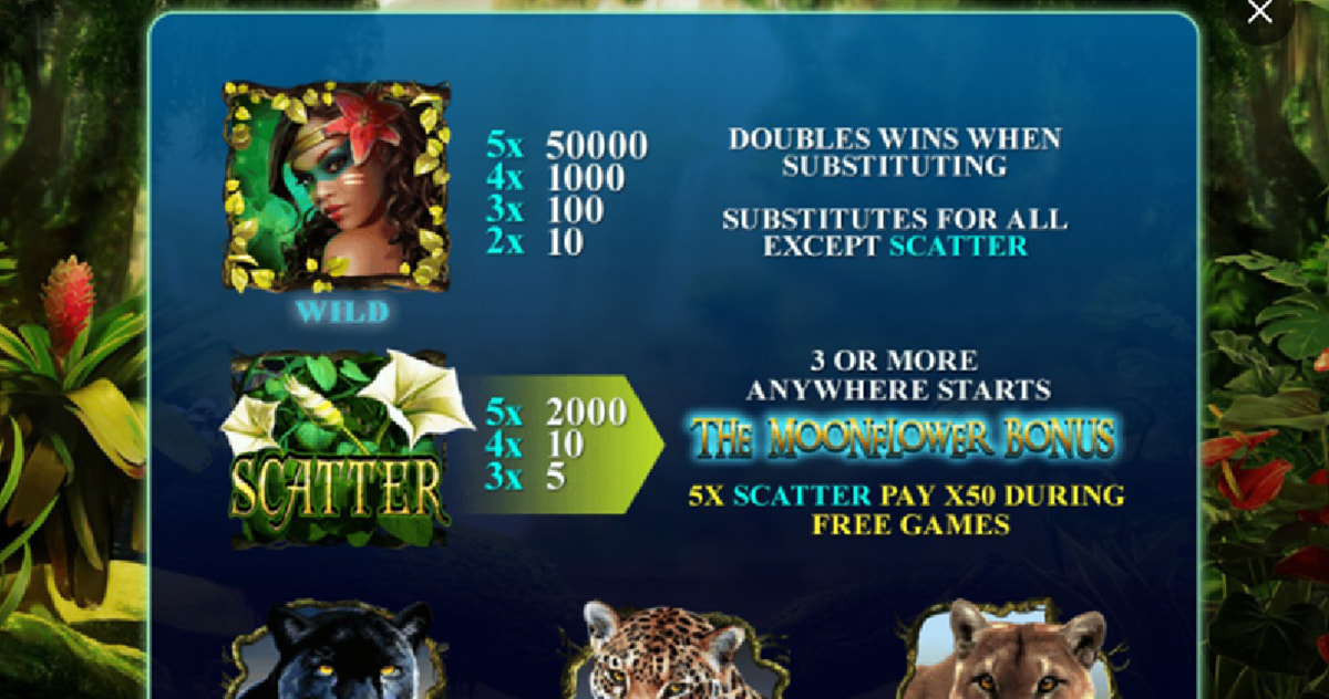 La tabella dei pagamenti della slot Secrets of the Amazon