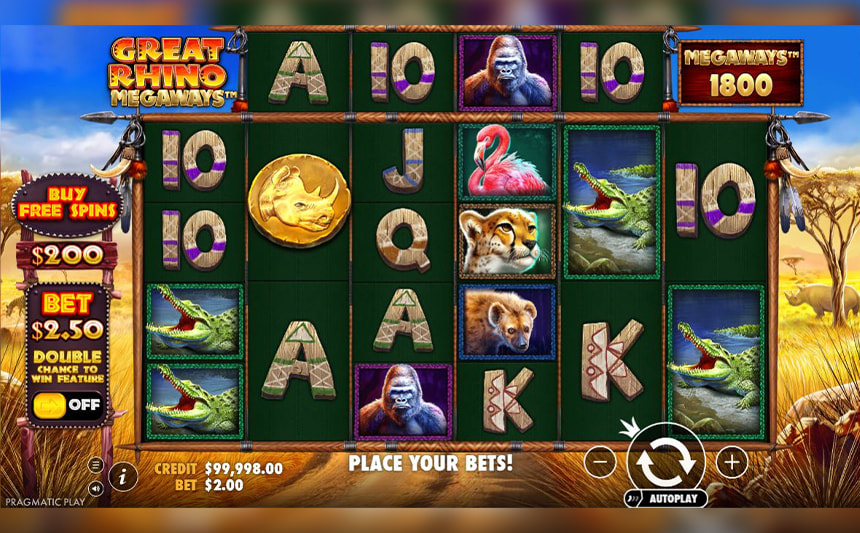 La schermata della slot Great Rhino Megaways.
