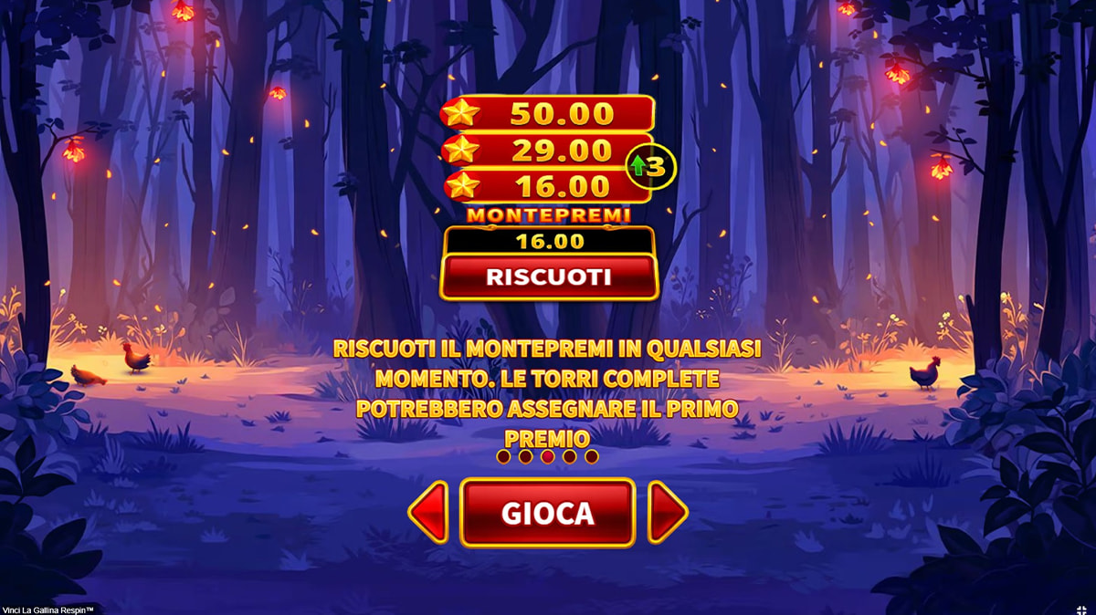 La schermata principale della slot Vinci la Gallina Respin