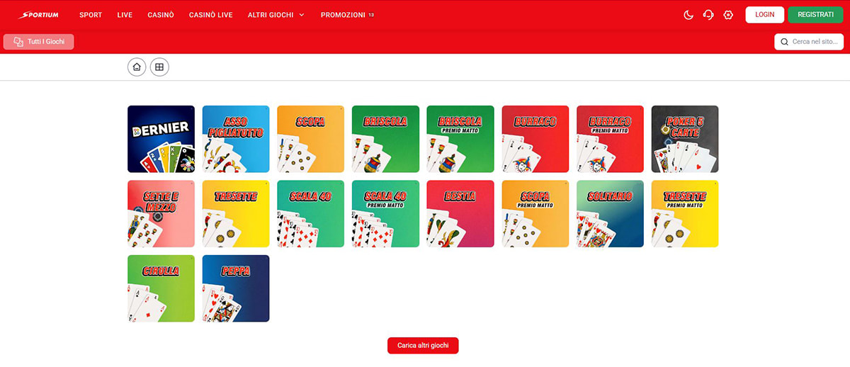 Una panoramica degli altri giochi di Sportium