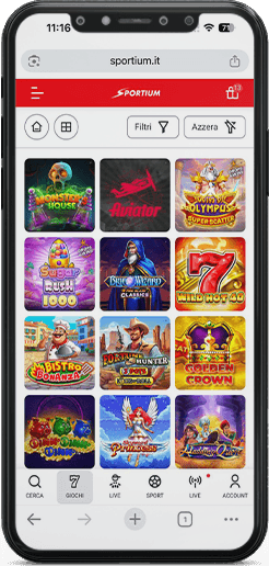 La schermata della sezione slot di Sportium da mobile