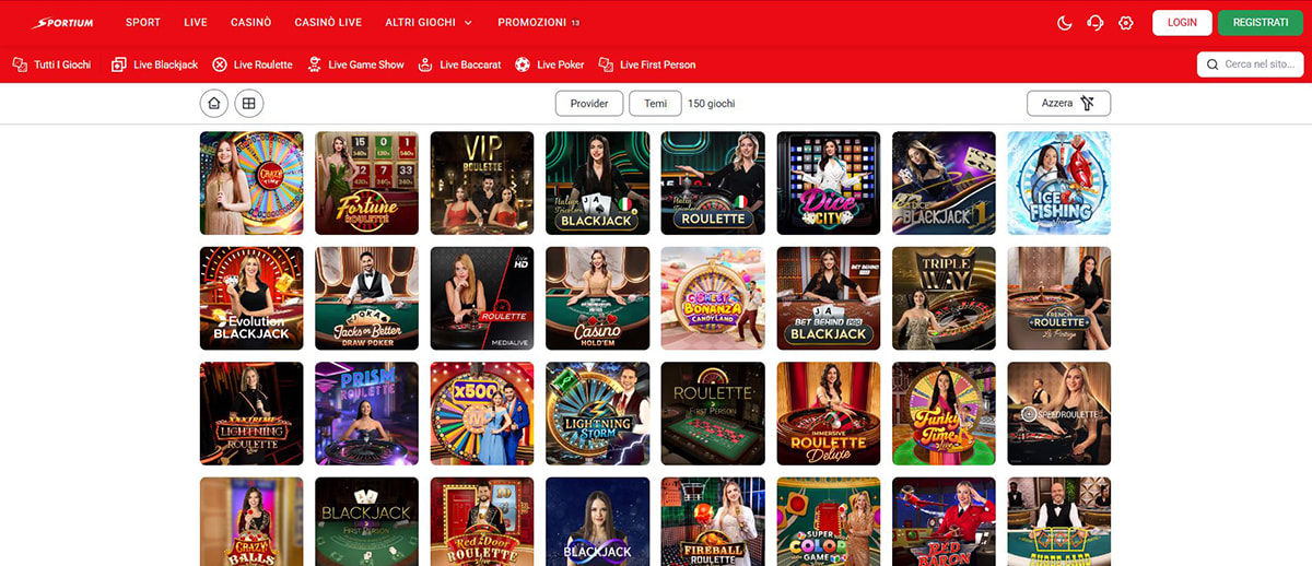 Una panoramica dei giochi del casinò live di Sportium