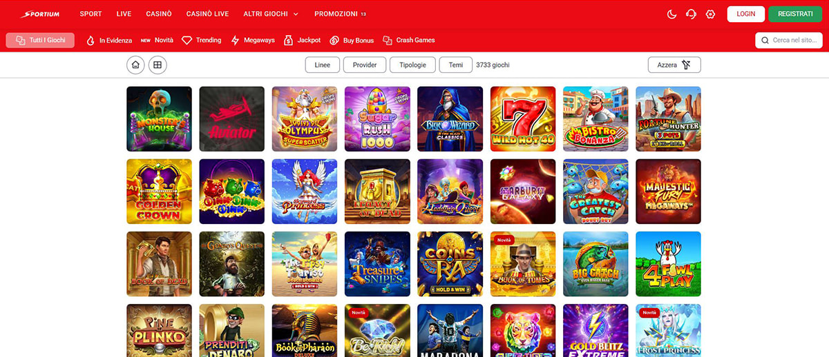 Una panoramica delle slot di Sportium.