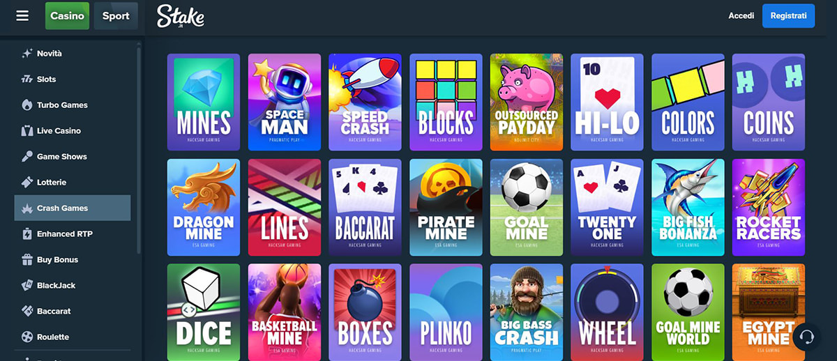 Una panoramica degli altri giochi di Stake