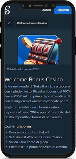 La schermata del bonus di benvenuto di Stake da mobile.