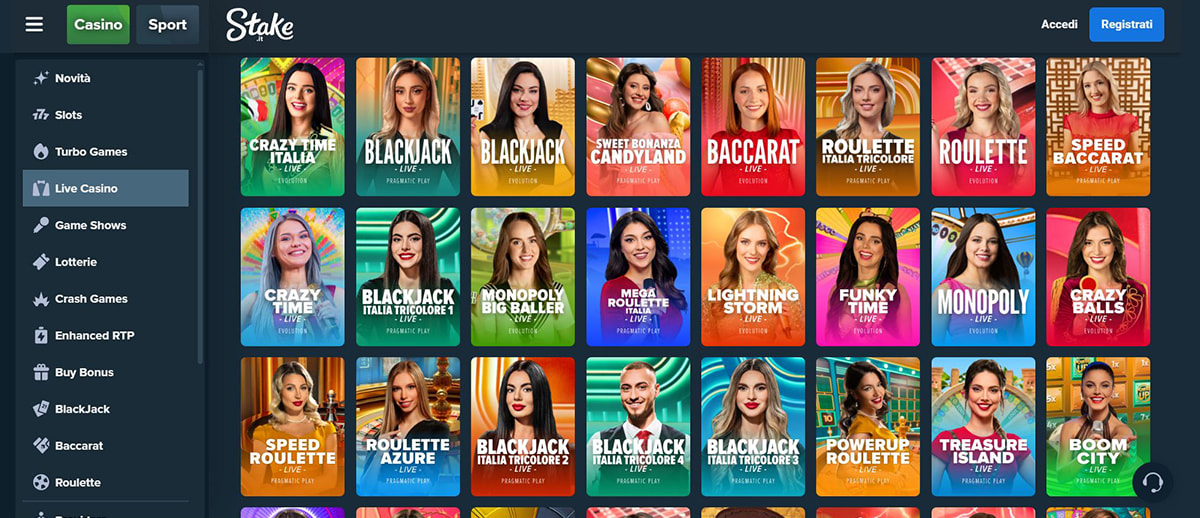 Una panoramica dei giochi del casinò live di Stake