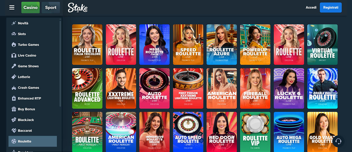 Una panoramica dei giochi di roulette di Stake.