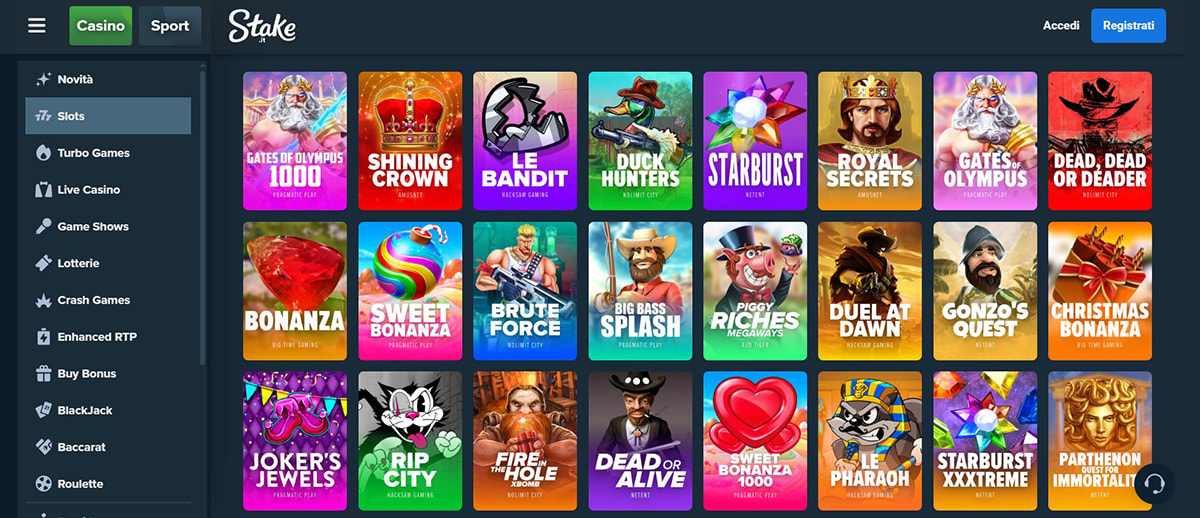 Una panoramica delle slot di Stake.