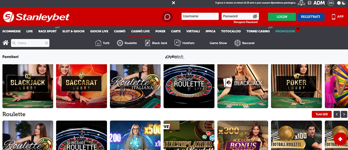 Una panoramica dei giochi del casinò live di Stanleybet