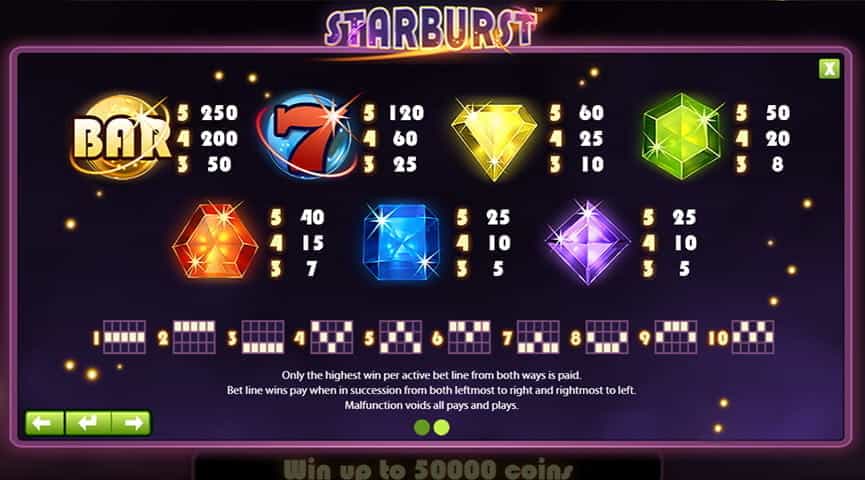 La schermata principale della slot Starburst
