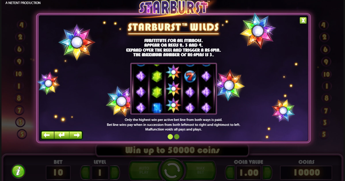 La tabella dei pagamenti della slot Starburst