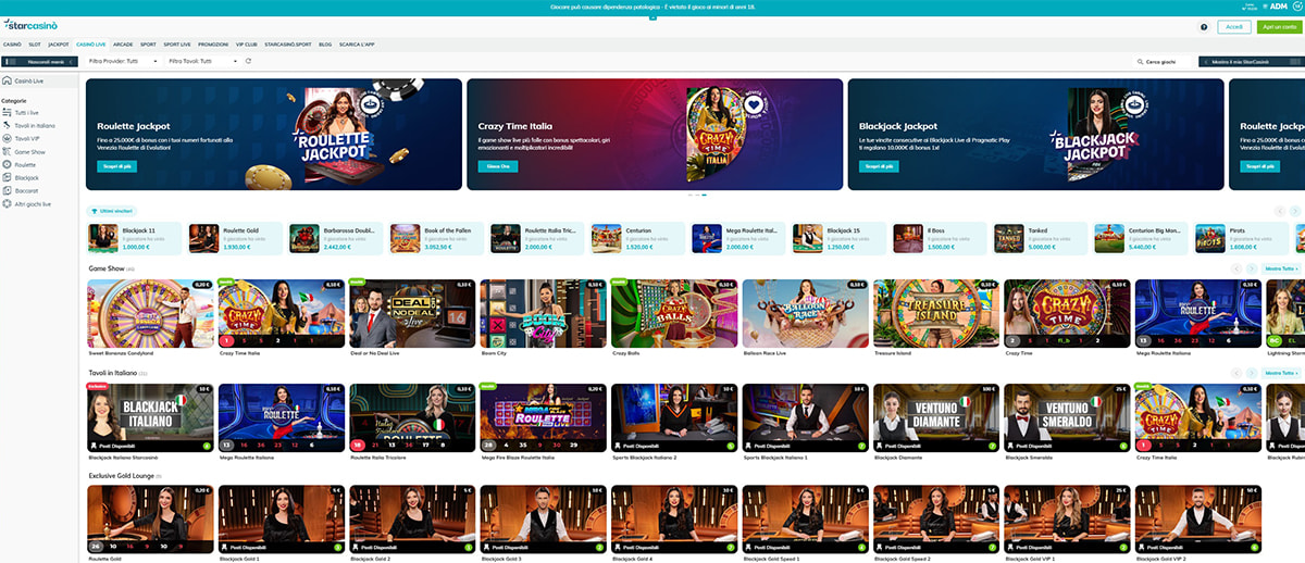 Una panoramica dei giochi del casinò live di StarCasinò
