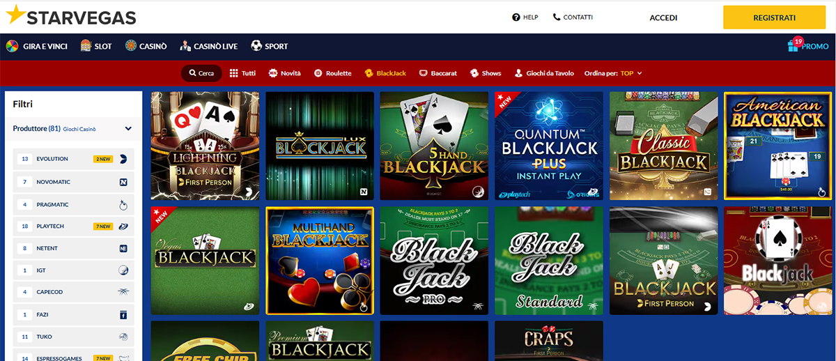Una panoramica dei giochi di blackjack di StarVegas