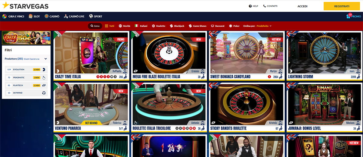 Una panoramica dei giochi del casinò live di StarVegas