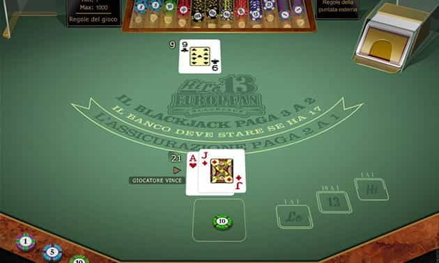 Un tavolo Microgaming di Blackjack Hi-Lo 13.