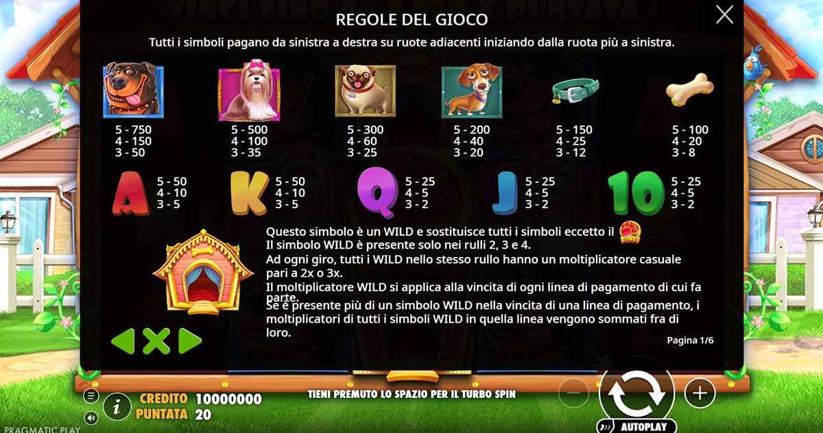 La tabella dei pagamenti della slot The Dog House