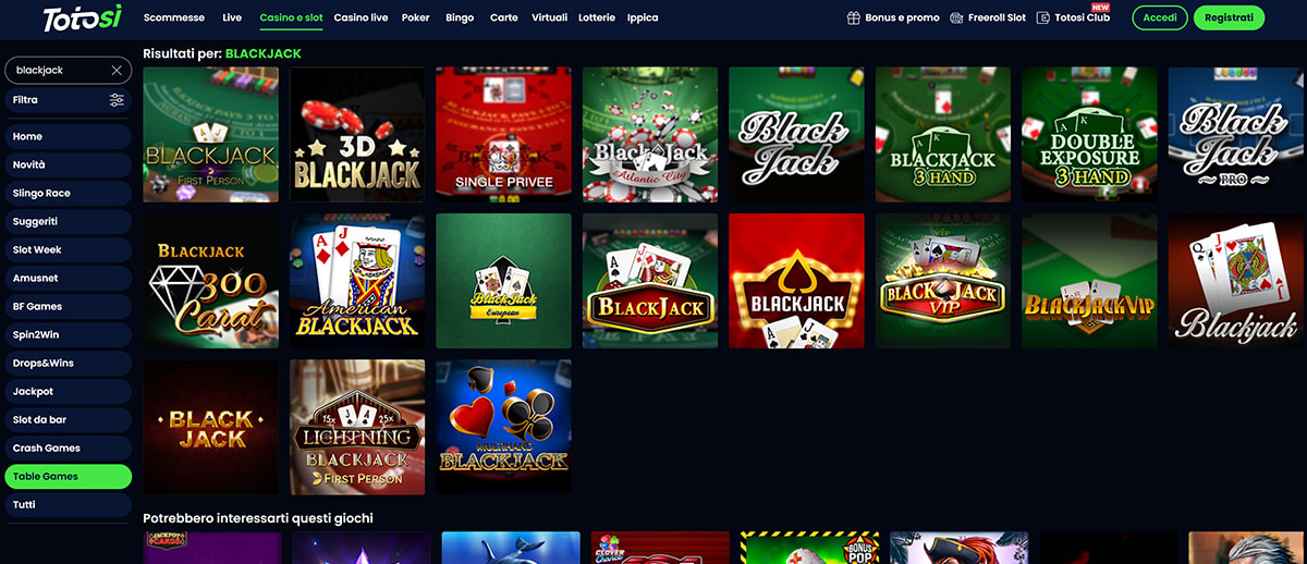 Una panoramica dei giochi di blackjack di Totosì