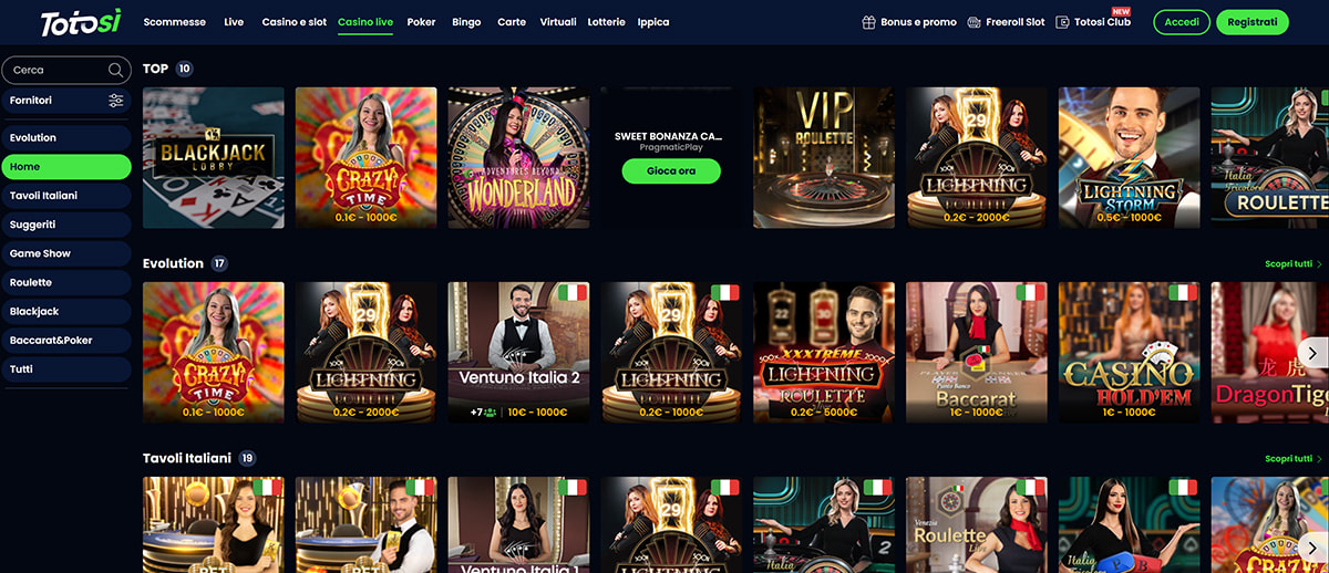 Una panoramica dei giochi del casinò live di Totosì