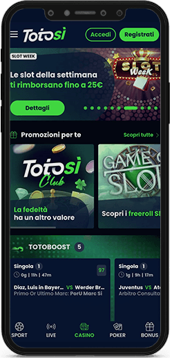 La homepage di Totosì da mobile