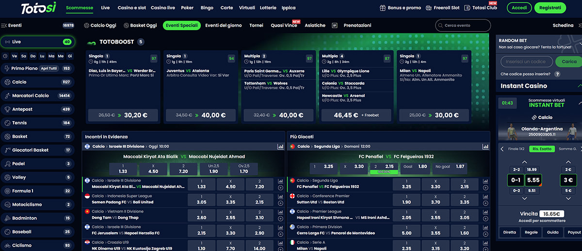 L’homepage della sezione sport di Totosì