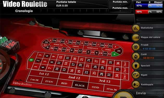 L‘interfaccia grafica della Video Roulette di Eurobet casinò online.