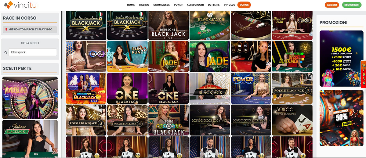 Una panoramica dei giochi di blackjack di VinciTu