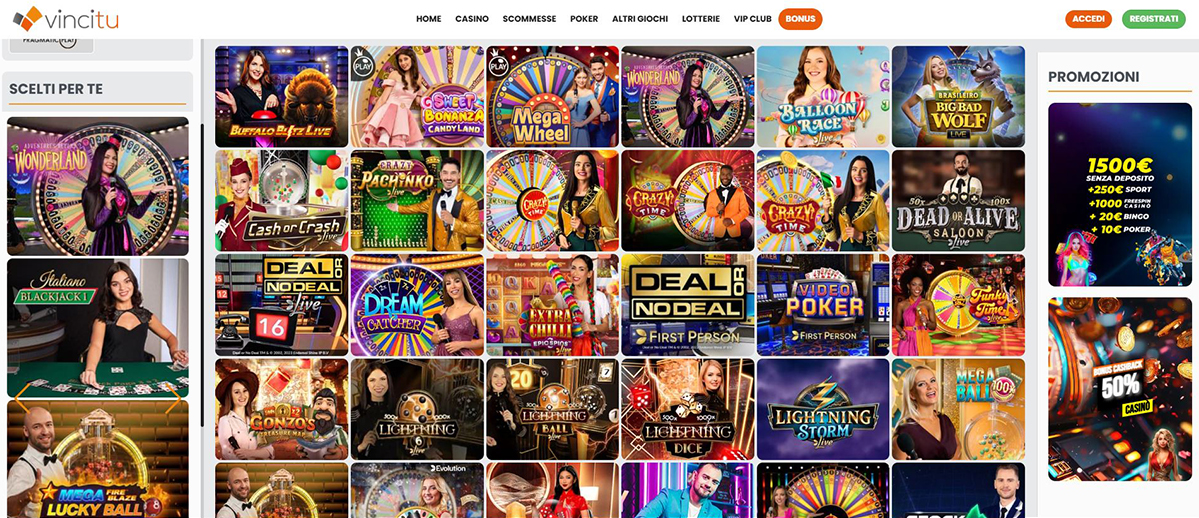 Una panoramica dei giochi del casinò live di VinciTu