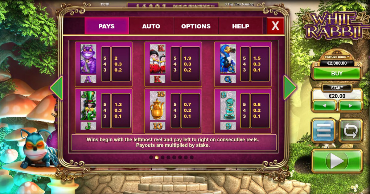 La tabella dei pagamenti della slot White Rabbit